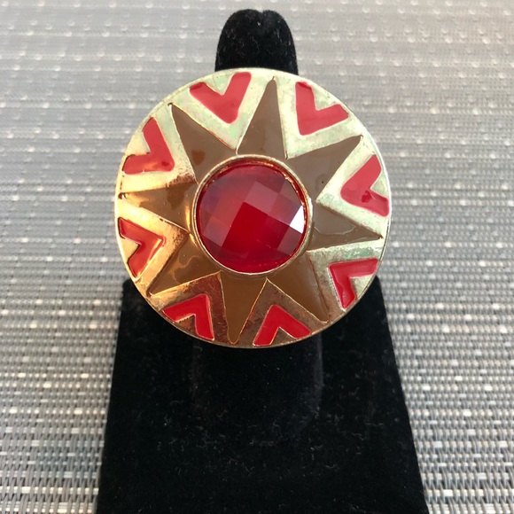 Jewelry - Red & Gold Sundial Aztec Ring